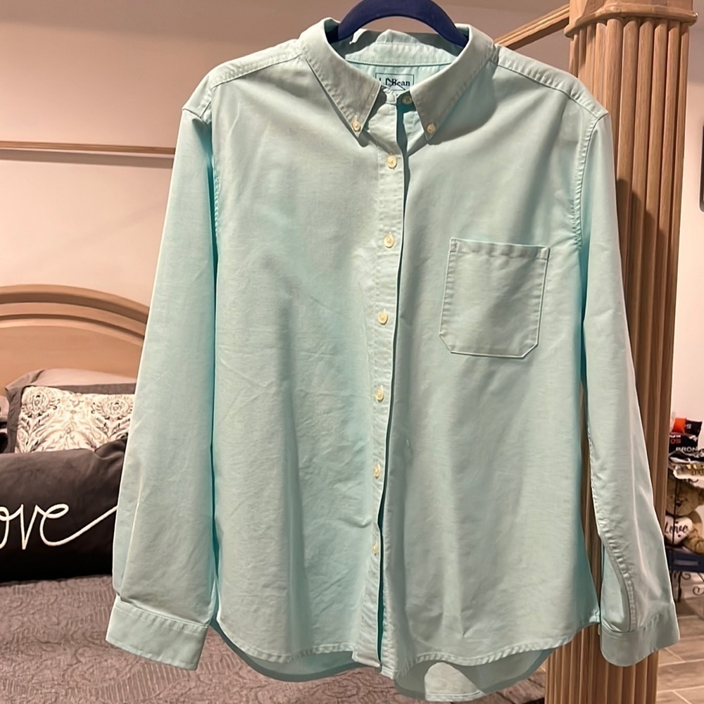 L.L.Bean Mens Mint Green Button Down Long Sleeve Shirt Size XL
